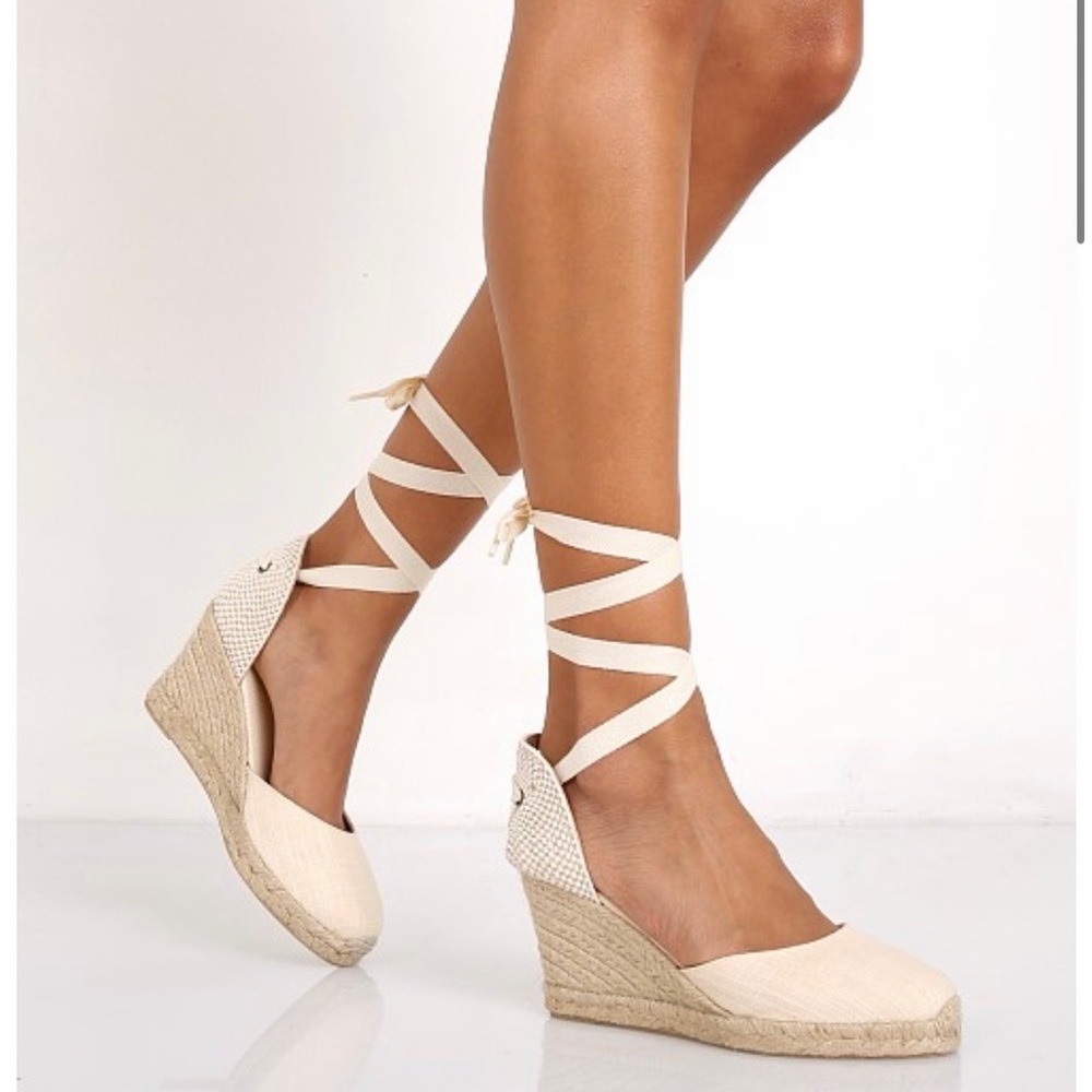Soludos Blush Linen Tall Wedge Shoes